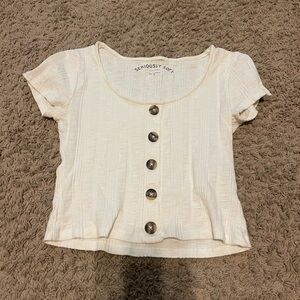 AERO Seriously Soft Cream Button-Up Crop Top